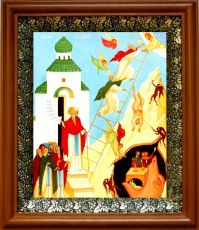 Икона Иоанн Лествичник в киоте с басмой Виноградная Лоза (UV-печать)(30445)