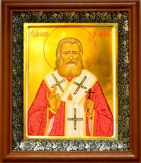 Икона Иоанн Рижский в киоте с басмой Виноградная Лоза (UV-печать)(30453)