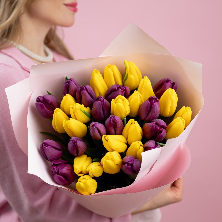 Тюльпаны желтый и фиолетовый 35ШТ