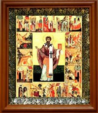 Икона Ипатий Гангрский в киоте с басмой Виноградная Лоза (UV-печать)(30485)