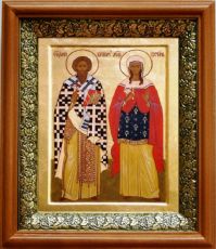 Икона Киприан и Иустина в киоте с басмой Виноградная Лоза (UV-печать)(33091)