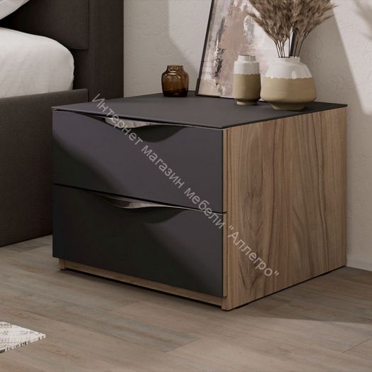 Тумба прикроватная с 2 ящиками «Глосс» - ТД 319.03.01 Яблоня Беллуно, Стекло Графит матовый