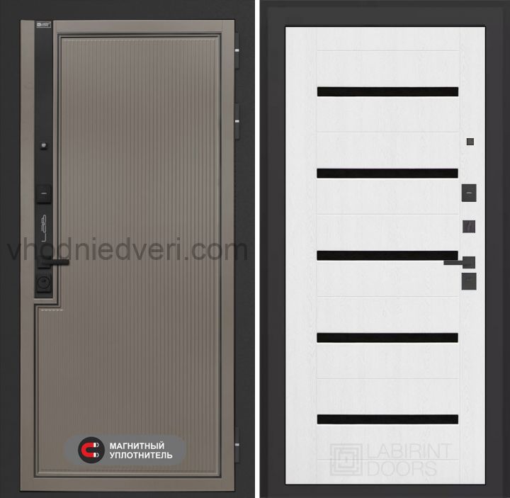 Входная дверь Лабиринт Лаб 1 Про - 01 Белое дерево стекло черное