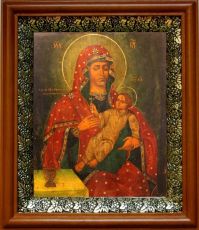 Козельщанская икона Божьей Матери в киоте с басмой Виноградная Лоза (UV-печать)(30528)