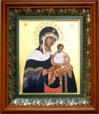 Коневская икона Божьей Матери в киоте с басмой Виноградная Лоза (UV-печать)(30530)