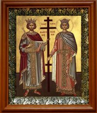 Икона Константин и Елена в киоте с басмой Виноградная Лоза (UV-печать)(30531)