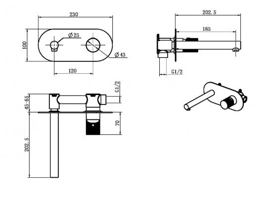 Встраиваемый смеситель с ручкой Diamond Boheme Stick 125 схема 14