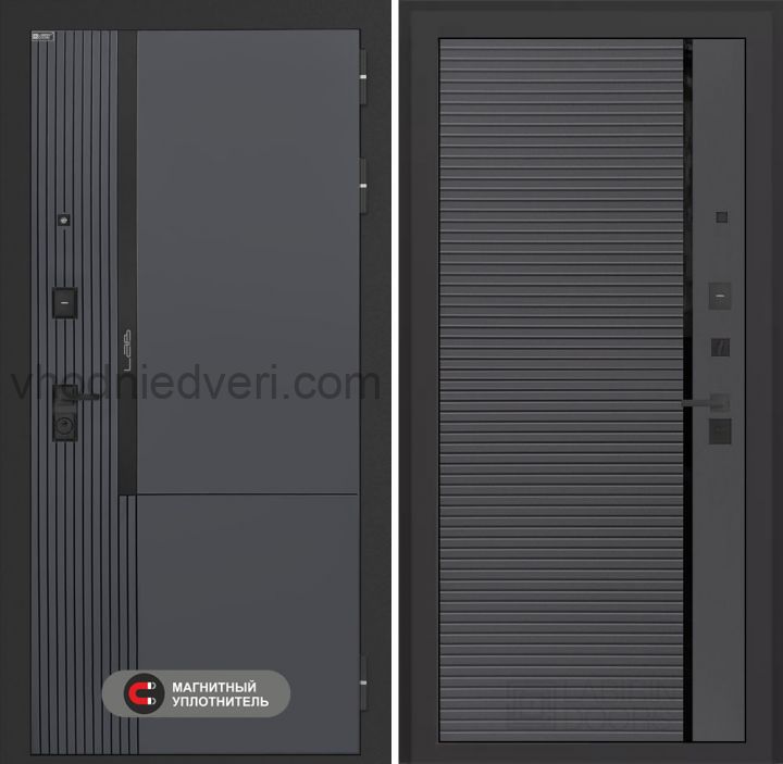 Входная дверь Лабиринт Лаб 2 Про - 22 Графит софт черная вставка