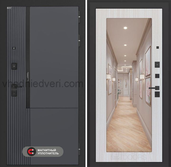 Входная дверь Лабиринт Лаб 2 Про - Зеркало 18 Сандал белый