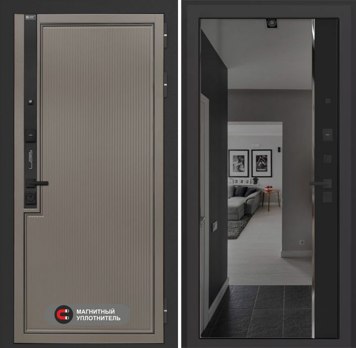 Входная дверь Лабиринт Лаб 1 Про - Зеркало панорама с тонировкой Черный кварц