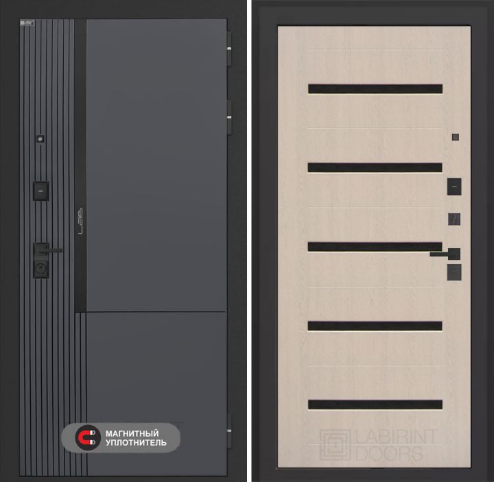 Входная дверь Лабиринт Лаб 2 Про - 01 Беленый дуб, стекло черное