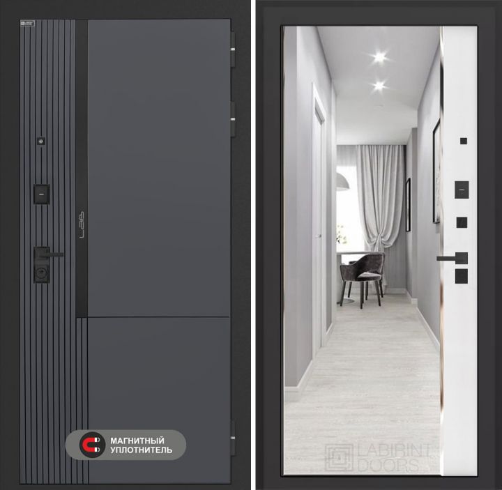 Входная дверь Лабиринт Лаб 2 Про - Зеркало панорама Белый софт