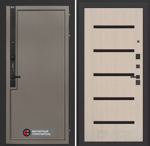 Входная дверь Лабиринт Лаб 1 Про - 01 Беленый дуб, стекло черное