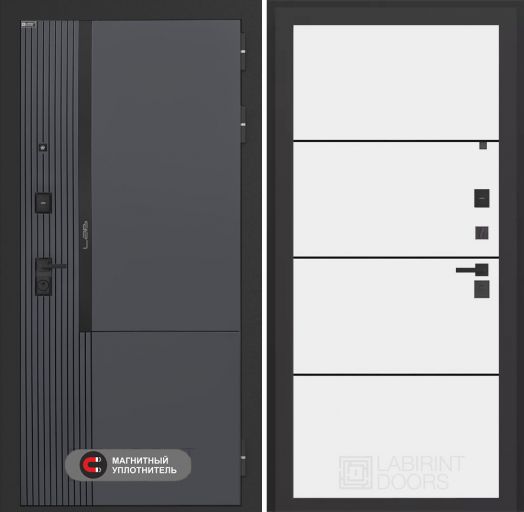 Входная дверь Лабиринт Лаб 2 Про - 25 Белый софт (черная вставка)