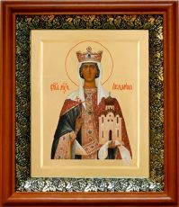Икона Людмила Чешская в киоте с басмой Виноградная Лоза (UV-печать)(33102)