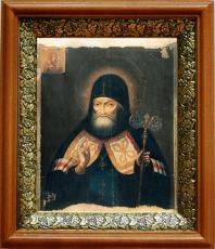 Икона Митрофан Воронежский в киоте с басмой Виноградная Лоза (UV-печать)(33110)