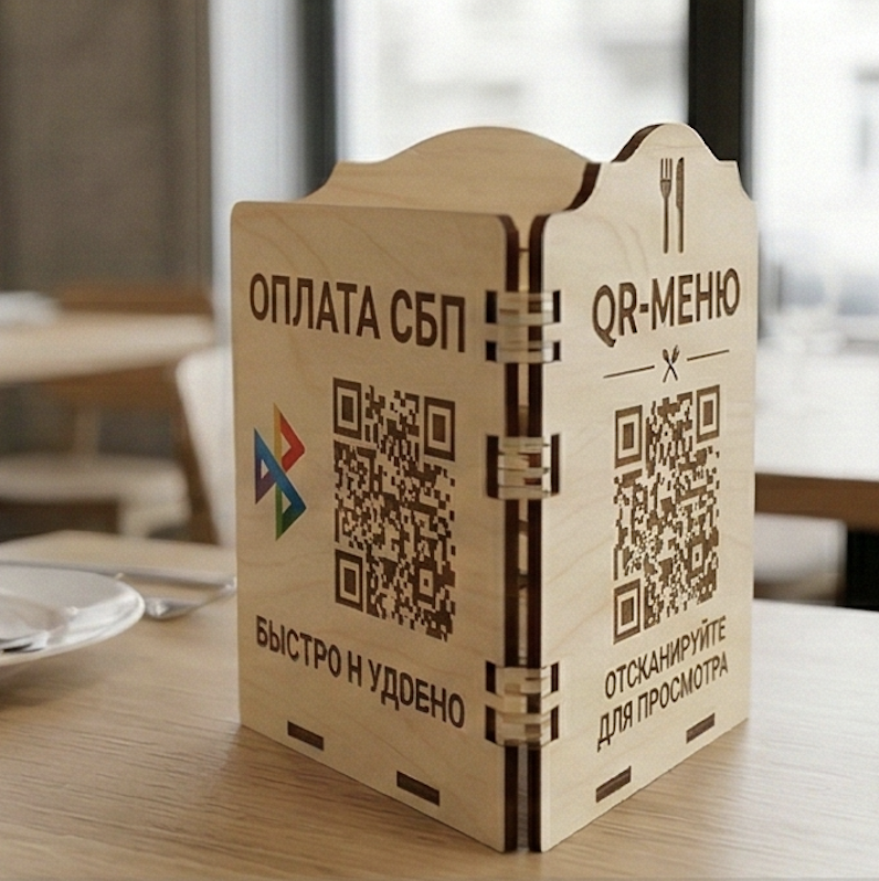 Тейбл‑стенд QR двусторонний (дерево)