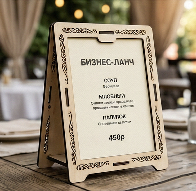 Тейбл‑тент под бизнес‑ланч (сменные листы)