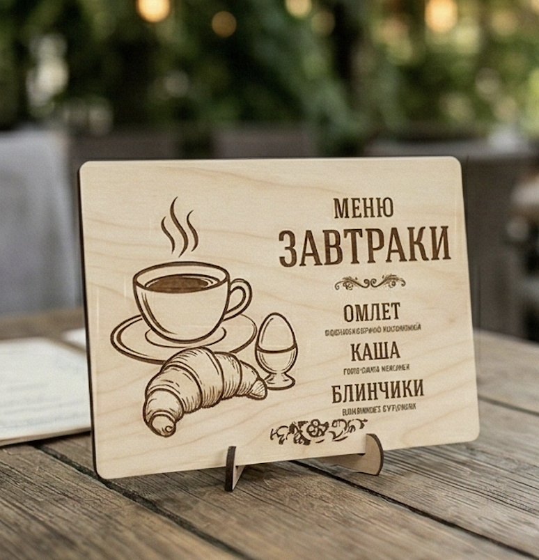 Деревянное меню завтраков A5