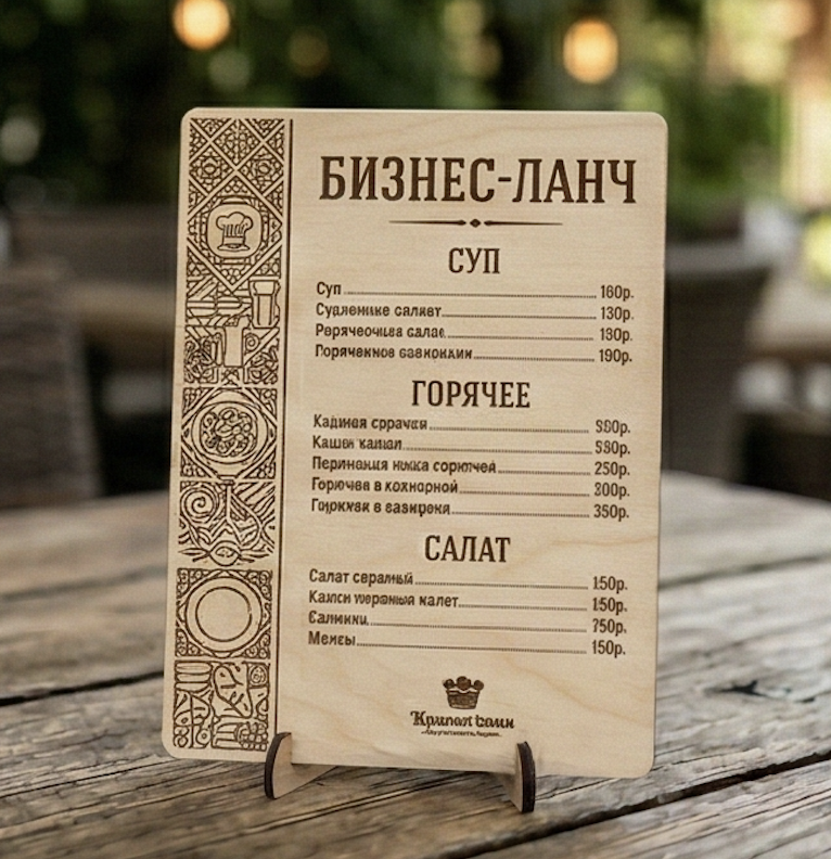 Деревянное меню бизнес‑ланча A4