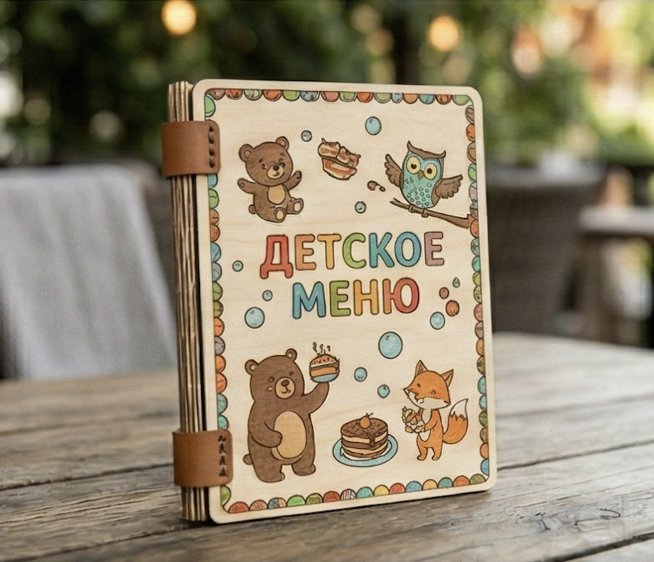 Деревянная обложка для детского меню