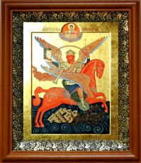 Икона Михаил Архангел в киоте с басмой Виноградная Лоза (UV-печать)(30623)