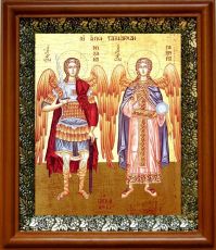Икона Михаил и Гавриил в киоте с басмой Виноградная Лоза (UV-печать)(30624)