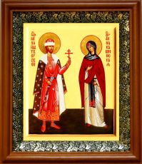 Икона Михаил Тверской и Анна Кашинская в киоте с басмой Виноградная Лоза (UV-печать)(30629)