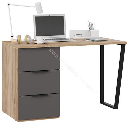 Стол письменный с тумбой универсальной «Порто» - СМ-393.15.011 Яблоня Беллуно, Графит софт