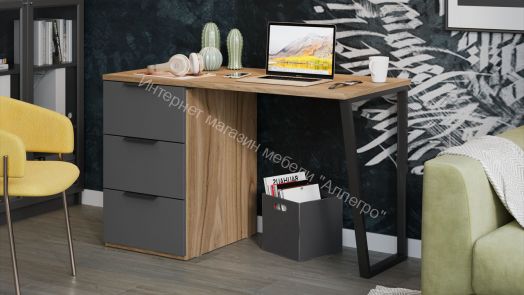 Стол письменный с тумбой универсальной «Порто» - СМ-393.15.011 Яблоня Беллуно, Графит софт