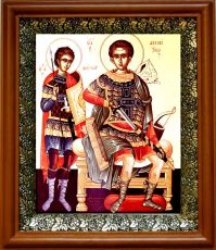 Икона Нестор Солунский в киоте с басмой Виноградная Лоза (UV-печать)(30652)