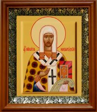 Икона Никита Новгородский в киоте с басмой Виноградная Лоза (UV-печать)(30662)