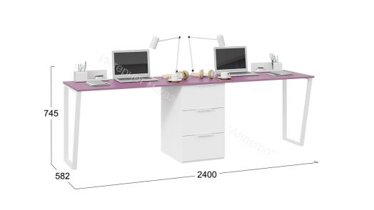 Комплект столов письменных с 1 тумбой универсальной «Порто» - СМ-393.15.013 Белый, Фиолетовый