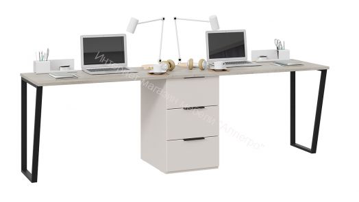 Комплект столов письменных с 1 тумбой универсальной «Порто» - СМ-393.15.013 Кашемир матовый, Баттл Рок, Кашемир сатин