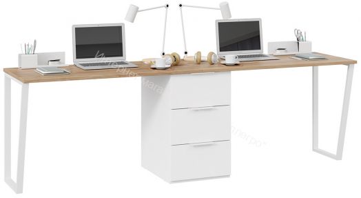 Комплект столов письменных с 1 тумбой универсальной «Порто» - СМ-393.15.013 Белый Жемчуг, Яблоня Беллуно, Белый софт