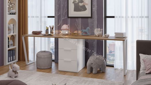 Комплект столов письменных с 1 тумбой универсальной «Порто» - СМ-393.15.013 Белый Жемчуг, Яблоня Беллуно, Белый софт