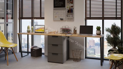 Комплект столов письменных с 1 тумбой универсальной «Порто» - СМ-393.15.013 Яблоня Беллуно, Графит софт