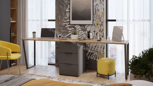 Комплект столов письменных с 1 тумбой универсальной «Порто» - СМ-393.15.013 Яблоня Беллуно, Графит софт