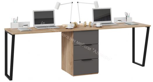 Комплект столов письменных с 1 тумбой универсальной «Порто» - СМ-393.15.013 Яблоня Беллуно, Графит софт