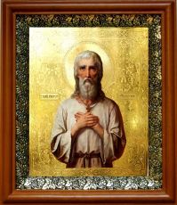 Икона Николай Псковский, Саллос в киоте с басмой Виноградная Лоза (UV-печать)(30682)