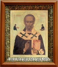 Икона Николай Чудотворец в киоте с басмой Виноградная Лоза (UV-печать)(33125)