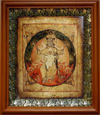 Икона Новозаветная Троица (Отечество) в киоте с басмой Виноградная Лоза (UV-печать)(30694)