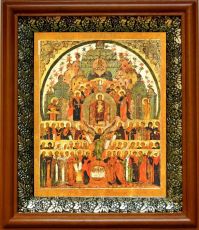 Икона О Тебе Радуется в киоте с басмой Виноградная Лоза (UV-печать)(30698)