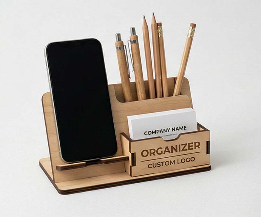 Подставка-органайзер: телефон + ручки + визитки на заказ