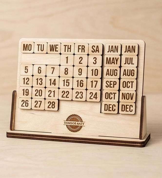Вечный календарь из дерева (perpetual) с логотипом на заказ