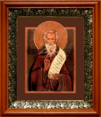 Икона Пафнутий Боровский в киоте с басмой Виноградная Лоза (UV-печать)(33137)