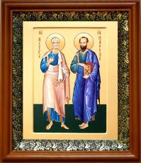 Икона Петр и Павел в киоте с басмой Виноградная Лоза (UV-печать)(30744)