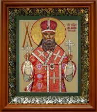 Икона Петр Крутицкий в киоте с басмой Виноградная Лоза (UV-печать)(30750)