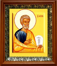 Икона Петр, апостол в киоте с басмой Виноградная Лоза (UV-печать)(30753)