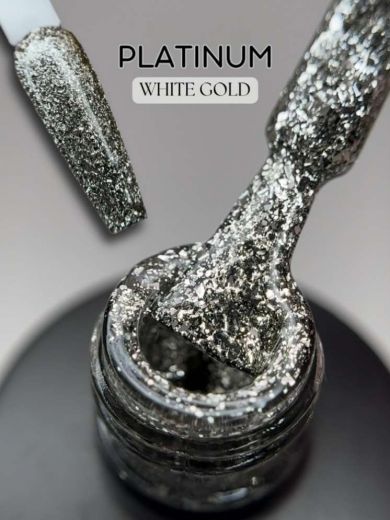 WHITE GOLD "PLATINUM" гель лак с платиновой слюдой